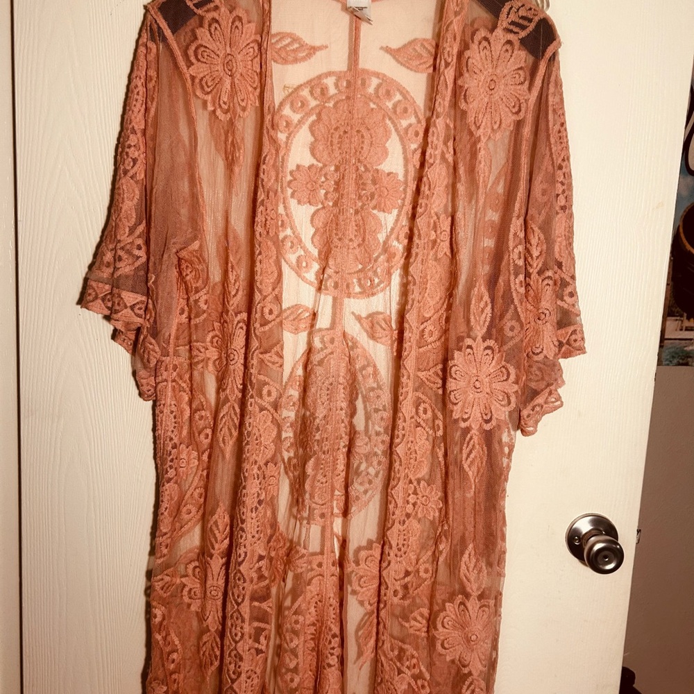 No Boundaries Lace Kimono Cardigan - Peach